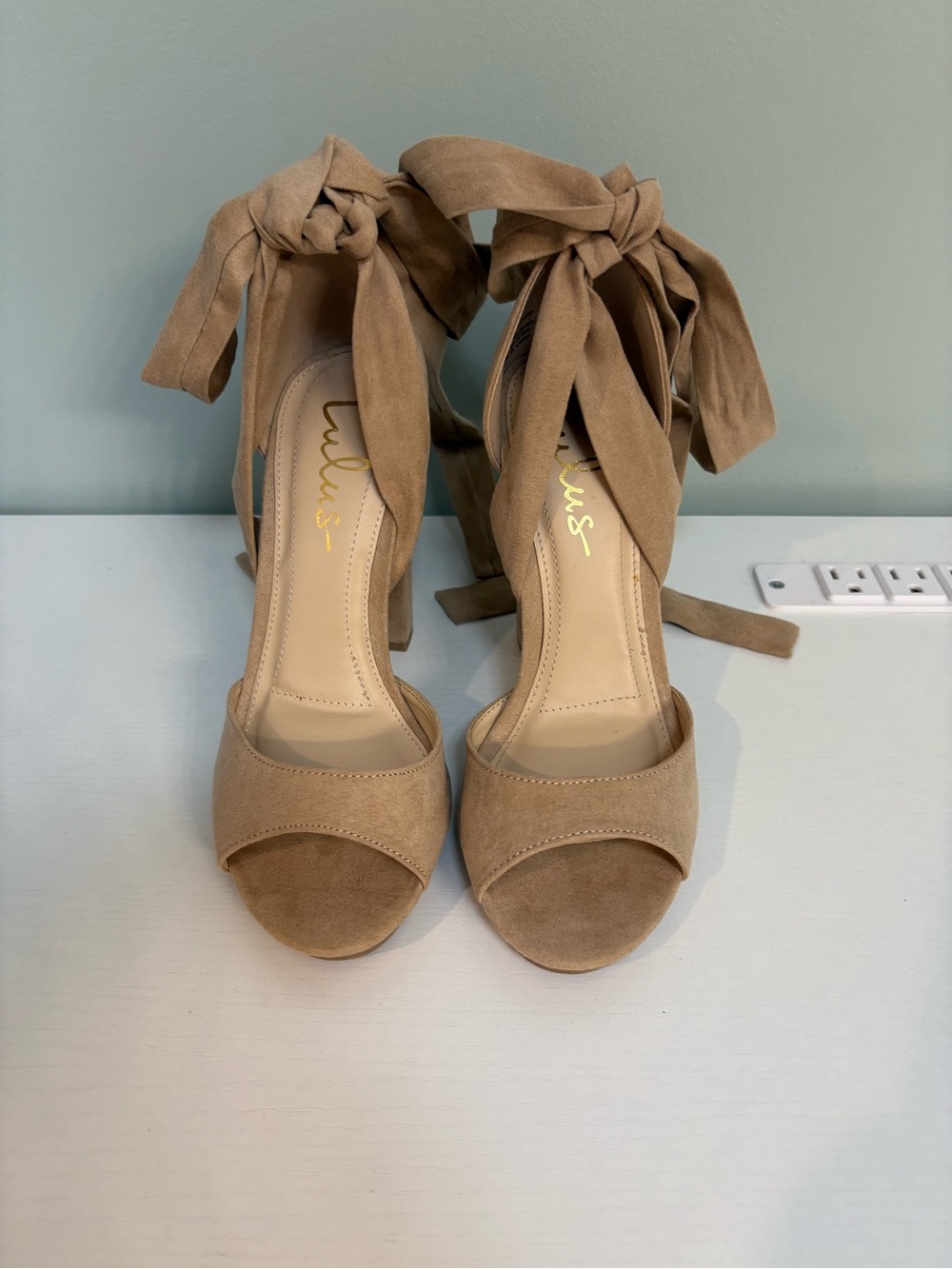 Lulu's Tan Suede Tie-Ankle Block Heel Sandals